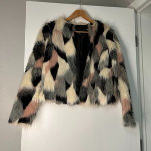 Faux Fur Coat - Cynthia Rowley Pink/Gray/Black